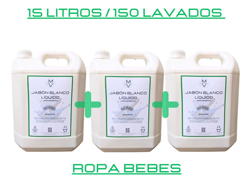 Jabón Líquido Mv Mas Vida Ropa Bebés 15l