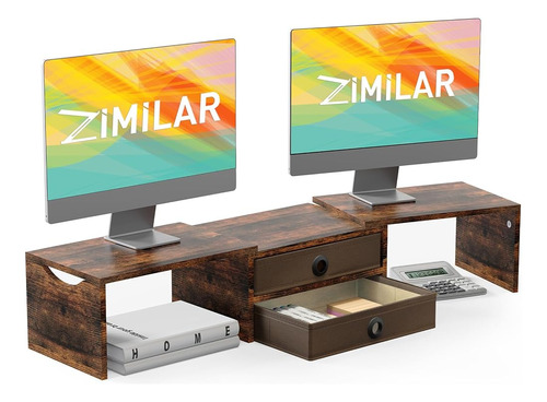 Zimilar Dual Monitor Stand Riser Con 2 Cajones, Wood Monitor