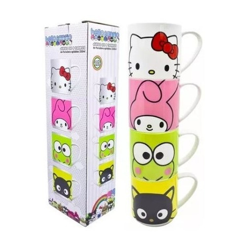 Set De Tazas Café Hello Kitty Apilables 330ml Porcelana Rega