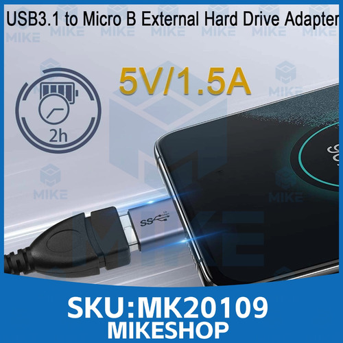 Adaptador Usb Micro-b A Usb-a 3.1 Para Disco Duro Externo Gris