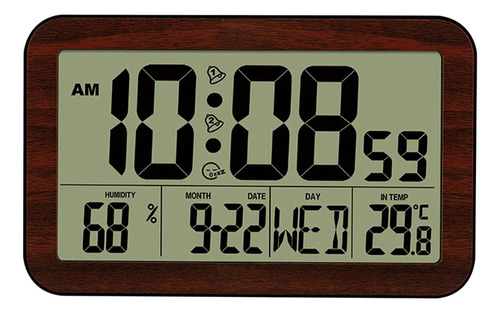 Reloj Despertador Digital Grande De Madera Oscura, 20,1 X 12