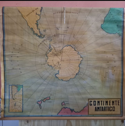 Antiguo Mapa Escolar Continente Antártico 