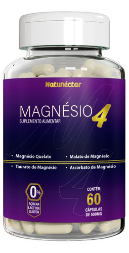 Magnésio 4x1 - Magnésio Quelato, Taurato, Malato, Ascorbato