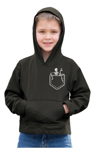 Sudadera Negra Infantil Diseño Calavera Esqueleto Bolsillo