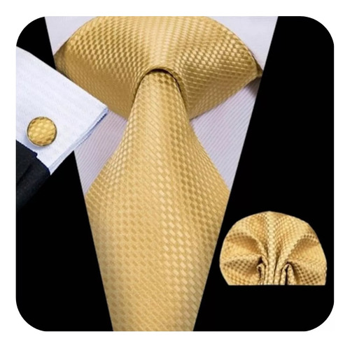 Gravata Seda Italiana Dourada Ouro Noivo Luxo + Lenço + Bots