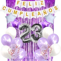 Comprar Combo Globos Cumpleaños Perlados Cristal Confeti Blanco Lila