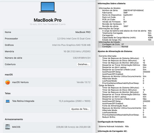 Macbook Pro A1708 Retina I5 2.3g Mem 16g Ssd 256gb Cinza (Usado)