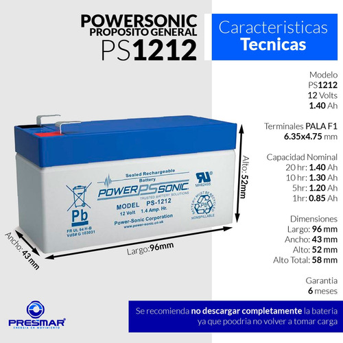Bateria Gel Recargable 12v 1.4ah Alarma Audio Led Powersonic