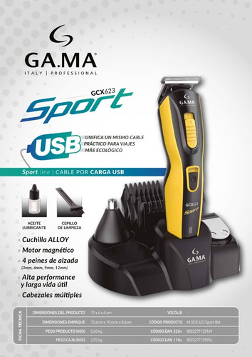 Maquina Cortadora De Pelo Y Barba Trimmer Gama Gcx623 Sport