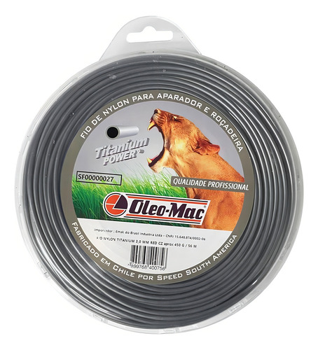 Bobina De Fio De Nylon Redondo 3.0mm 56m Titanium Oleo Mac
