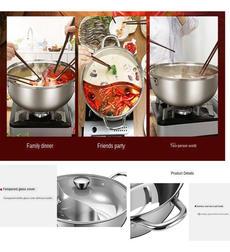 Olla De Acero Inoxidable Shabu, Olla De Cocción De Dos