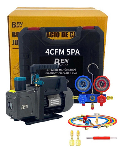 4cfm 1/3hp Bomba De Vacío + Manómetro R134a/r22/r410a/r404a