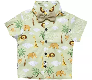 Camisa Roupa Festa Safari Rei Leão Arca De Noé Bichos Bege