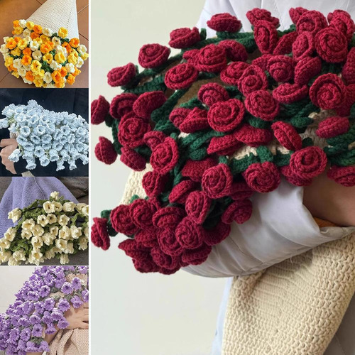 Manta Tejida A Ganchillo Con Forma Ramo Rosas For Dec
