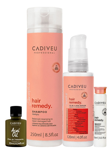 Kit Cadiveu Hair Remedy Sh Leave-in Sérum Ampola E Açaí Oil