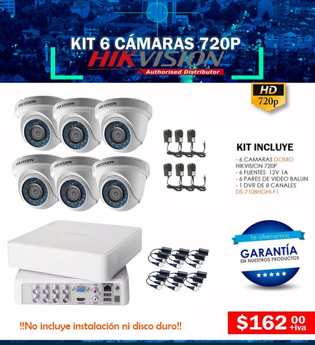 Kit 6 Cámaras Para Interior Y Exterior Hd 1080p Hikvision