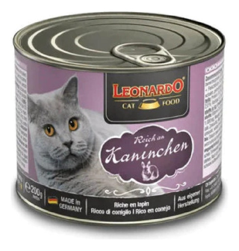 Alimento Leonardo Para Gato Sabor Conejo En Lata De 200g