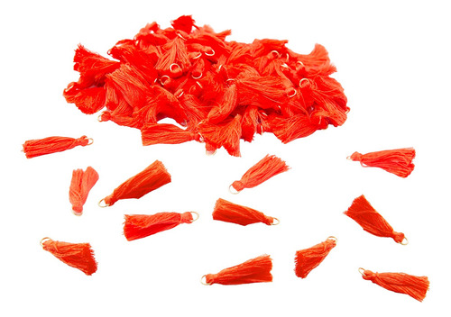 100 Mini Borlas Con Argolla Bisuteria Color Rojo 3,5 Cms