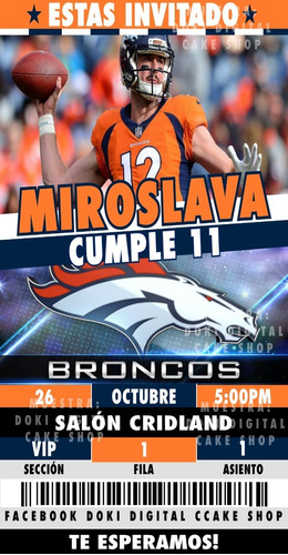 Invitación Digital Imprimible De Equipo Broncos