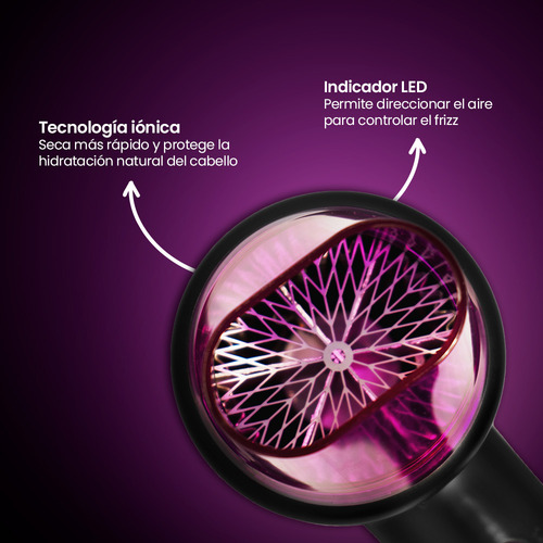 Secadora De Cabello Profesional Daewoo 2 Velocidades 110°c Indicador Led Temperatura Tecnología Iónica Color Negro Dw-se3