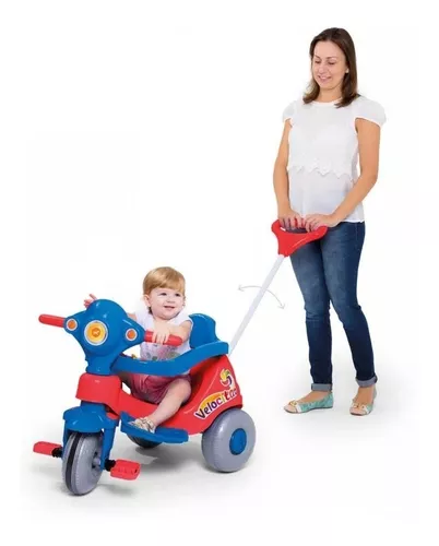 Triciclo Infantil com Haste Empurrador Pedal Motoca Velotrol 2 em