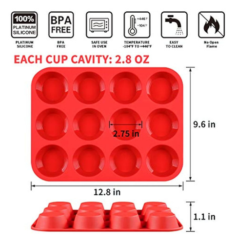 Molde De Silicona Antiadherente Para 12 Muffins Rojo