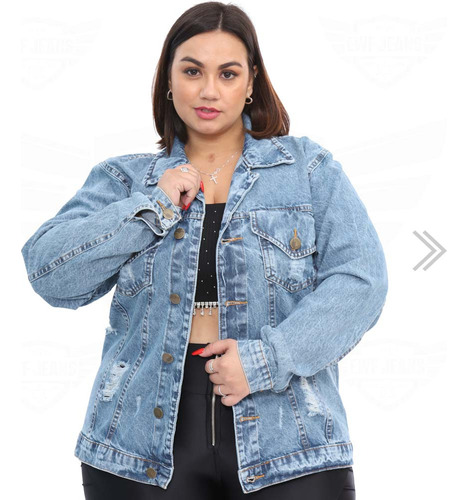 Jaqueta Jeans Plus Size Feminina (blusa Casaco) - Azul Claro