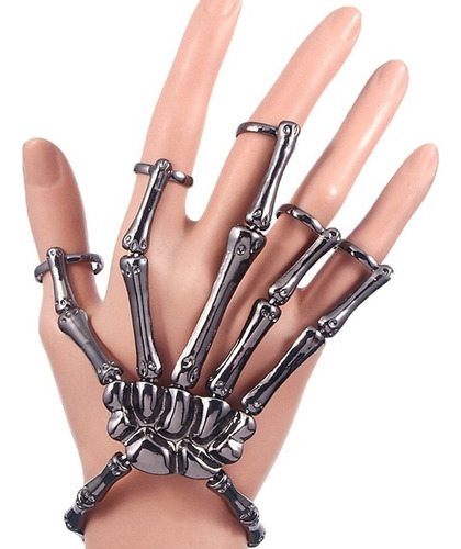 A Pulseira Mano Esqueleto Goth Punk Dedos Ajustáveis Em