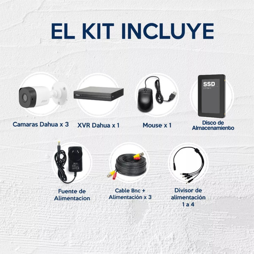 Imagen 3 de 9 de Kit Seguridad Dahua Cctv Dvr 4ch Hd + 3 Camara 720p + Disco
