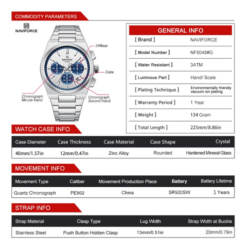 Reloj Cronógrafo De Acero Inoxidable Naviforce Para Hombre