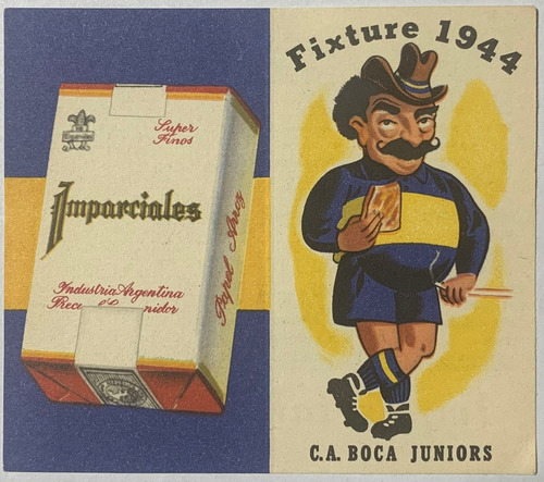 Antiguo Calendario Fixture Imparciales Boca Juniors 1944