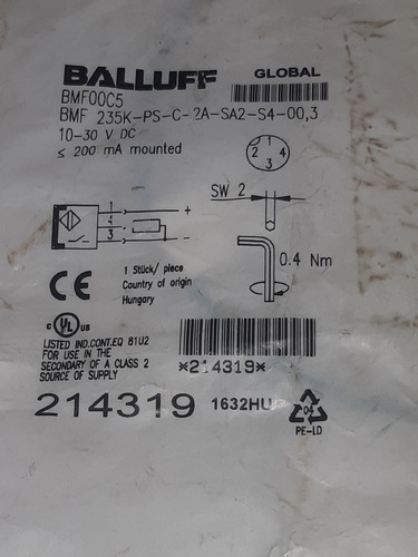 Balluff Sensor Magnetico Bmf00c5 Bmf 235k-ps-c-2a-sa2-s4