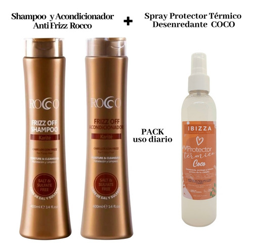 Imagen 1 de 3 de Pack Shampoo Acondicionador Anti Frizz + Spray Desenredante