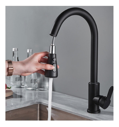 Imagen 3 de 7 de Llave Monomando Lavaplatos Profesional Extraíble Negra