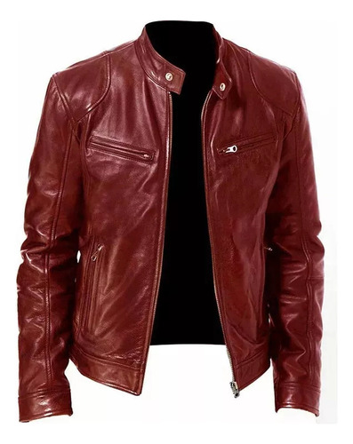 Chaqueta De Cuero Genuino Para Hombre - Black Zipper Aabbcc