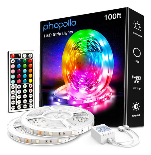 Phopollo Kit De Luces Led En Tira De 100 Pies, 5050 Luces Ll