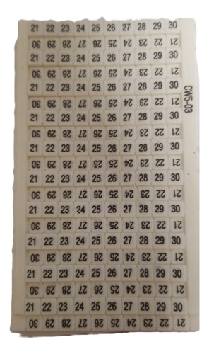 Plancha De Numeros 21-30 Cw-5-03 Zoloda X100 Unidades