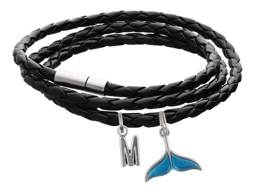 Pulsera Cola Ballena Brazalete Dije Aleta Azul Letra Inicial