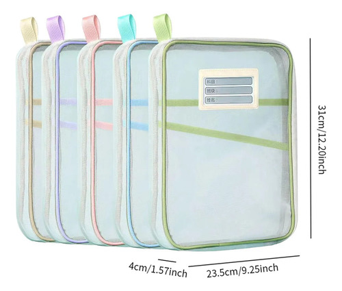 5x Bolsas De Malla Con Cremallera For Documentos, Carpetas