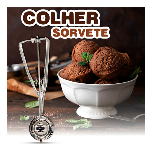 Imagem 6 de 6 de Kit 3 Colher De Sorvete Pequena Media Grande Doces Ejetor