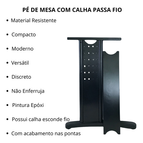 Pé De Mesa Sobrepor Com Calha Para Passar Fio Preto L/direit