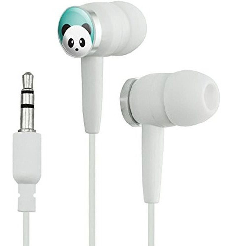 Panda On Teal Novedad Inear Auriculares Ergonomicos Blanco