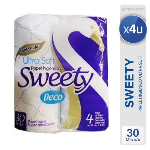 Papel Higienico Sweety Doble Hoja Extra Blanco X4 Rollos 