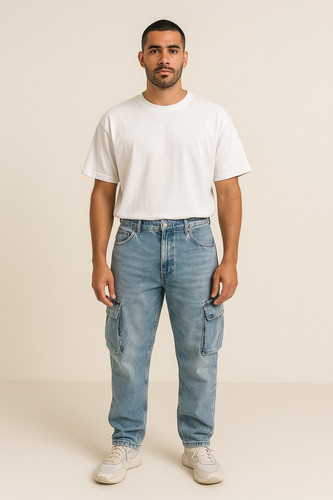 Pantalon Jean Cargo Oversize Tendencia Hombre