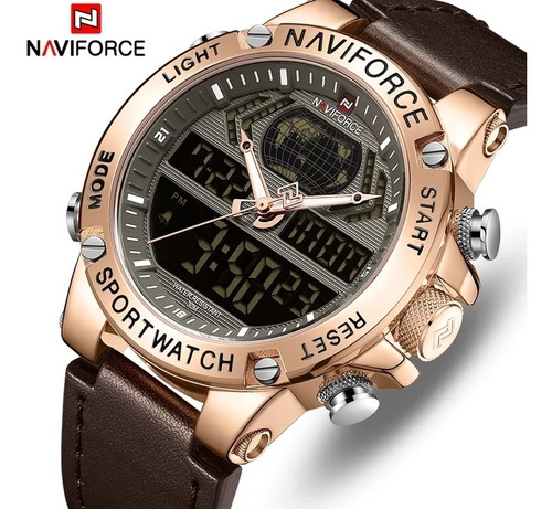 Relógio Masculino Luxo Naviforce Correia Couro Original