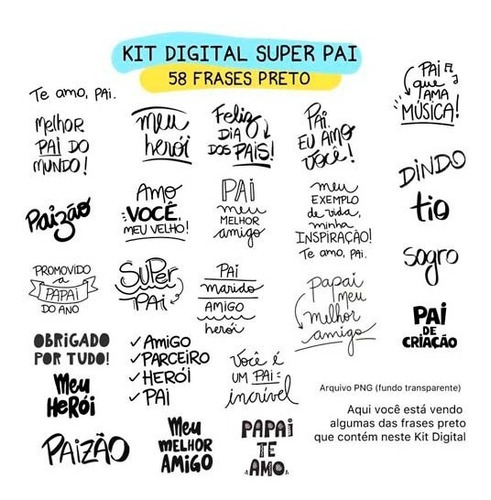 Estampas Pandoca Dia Dos Pais Kit Digital Frases Coloridas | MercadoLivre