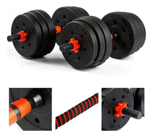 Kit Mancuernas Ztecno + Barra 20kg Ajustable Con Tope A Rosca Discos Pvc Gym Ejercicios