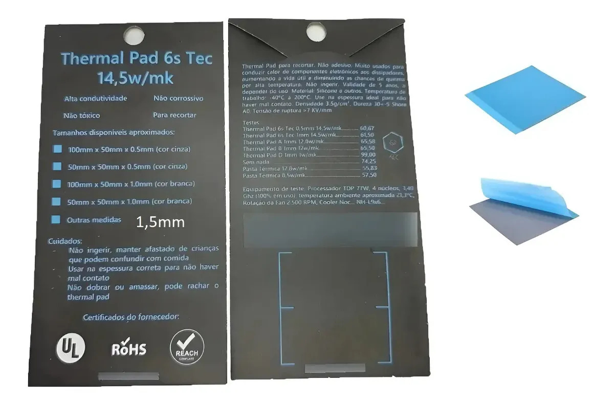 Thermal Pad Térmico 50mm X 50mm X 1,5mm P/ Recortar 14,5w/mk Cinza
