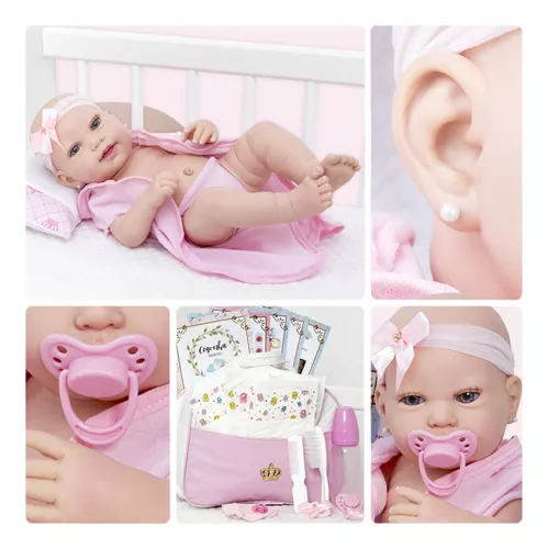 Boneca Reborn Realista Carequinha Fofa + Carrinho Infantil em