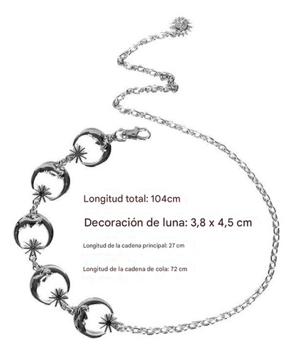 Cortes Cinturón De Cadena Metálica Punk Para Mujer, Estilo Gótico Con Colgantes De Luna Y Estrellas, Ajustable, Accesorio De Moda Para Falda O Pantalón, Color Plata